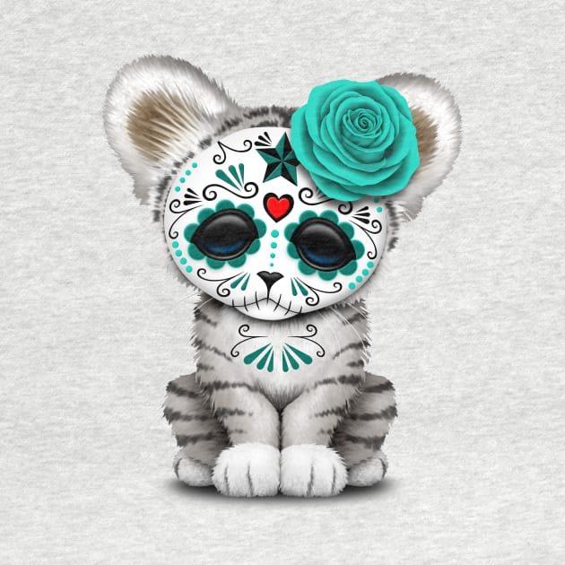 Blue Day of the Dead Sugar Skull White Tiger Cub by jeffbartels